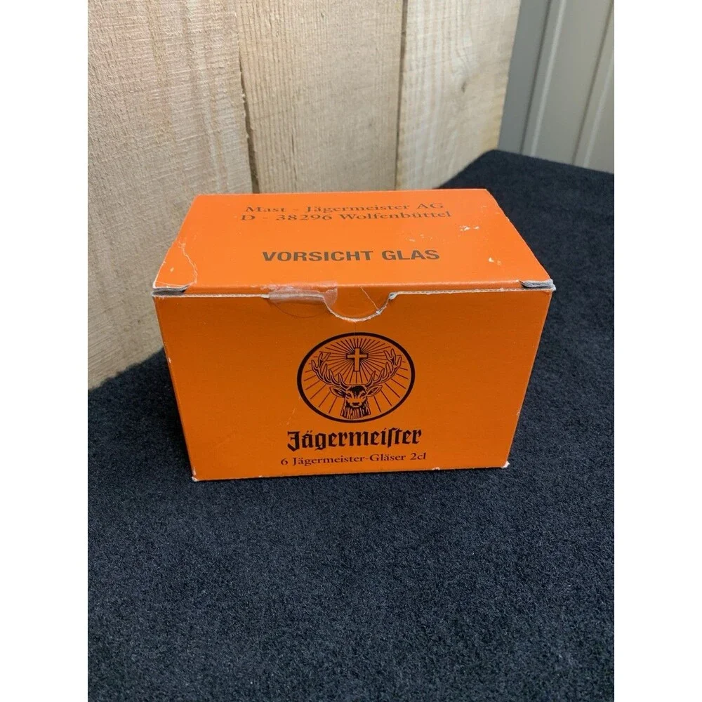 Jagermeister 2CL Shot Glass Set Of 6 Frosted Stemmed Cordial Footed B8